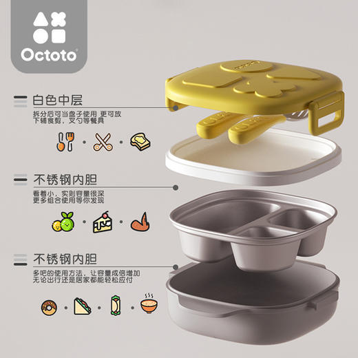octoto奥克兔兔儿童餐具套装宝宝餐盘保温不锈钢外出便携碗餐盒 商品图2