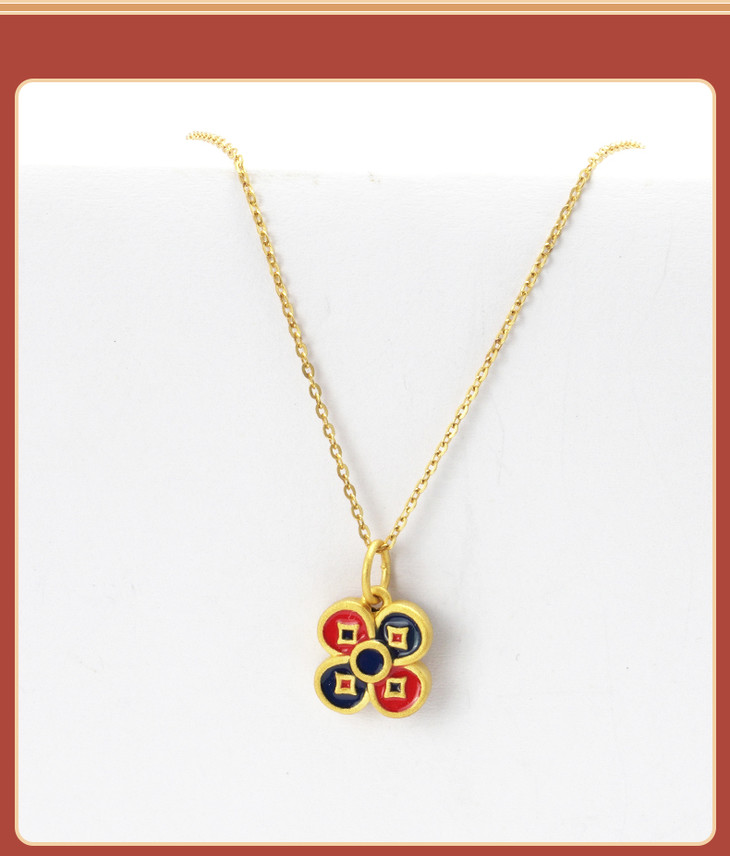 玺玥臻礼新品黄金古法手工烤蓝工艺足金999珐琅彩双色花项链手链