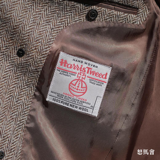 Hardy Minnis Harris Tweed Cheviot 羊毛人字纹咖啡色马球大衣 商品图9