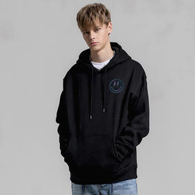 自由基地笑脸图案炫彩印花BF情侣宽松卫衣抓绒连帽潮流青年外套衫 NMT-1269