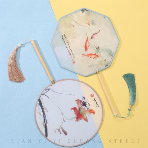 羽诗制造出品 汪亚尘老师赵少昂老师创作真丝团扇中国古风流苏古典汉服扇子礼盒装饰 商品图3