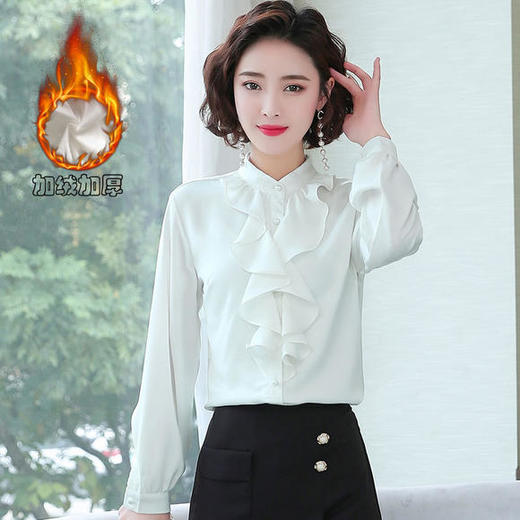 韩版时尚,荷叶边立领加绒长袖衬衫tr-2032加绒