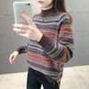 PDD-QXML201017新款时尚气质宽松半高领长袖条纹加绒针织衫 商品缩略图5