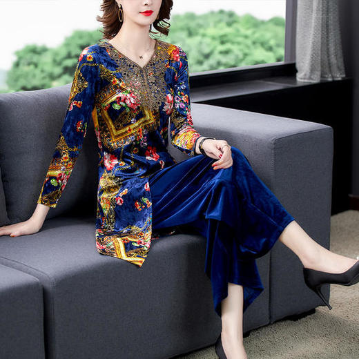 AHM-ymy7979新款韩版复古印花阔腿裤两件套 商品图0