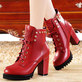 MLKL-D5Q162新款时尚气质休闲圆头粗高跟短靴