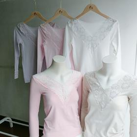 WD015女式蕾丝V领打底上衣（二枚组）