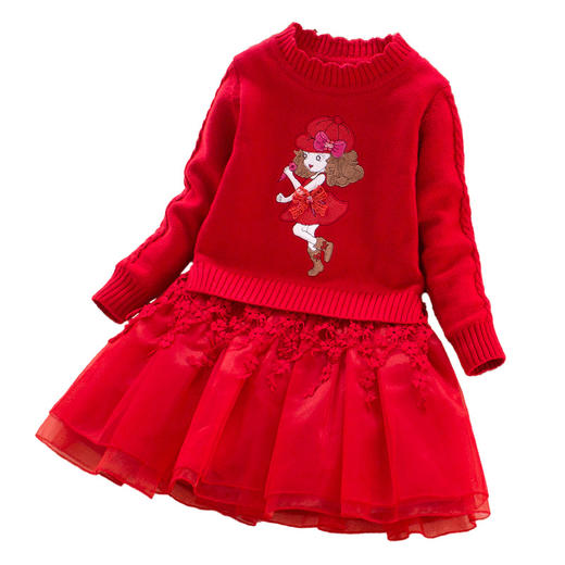 ALBL-A7069女童纯棉毛衣连衣裙中大童全身加绒加厚儿童裙子 商品图4