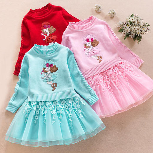 ALBL-A7069女童纯棉毛衣连衣裙中大童全身加绒加厚儿童裙子 商品图1