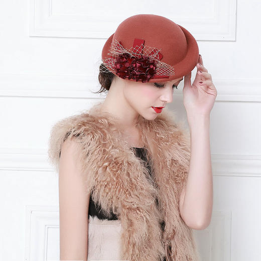BL-秋冬季帽子女韩版潮贝雷帽英伦花朵发箍卷边空姐帽 商品图0