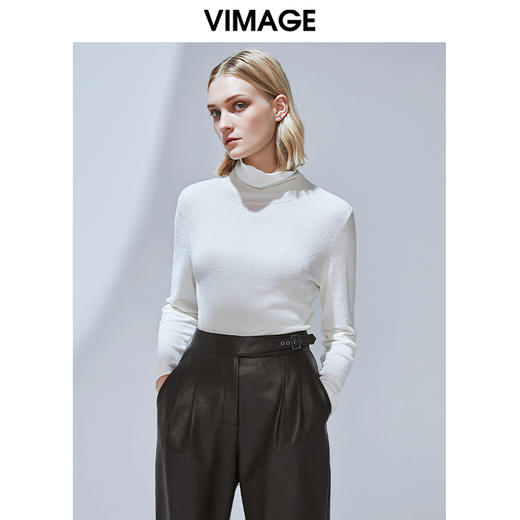 VIMAGE纬漫纪品牌女装冬款气质高领修身百搭针织打底衫V1401001 商品图1