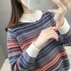 PDD-QXML201017新款时尚气质宽松半高领长袖条纹加绒针织衫 商品缩略图2