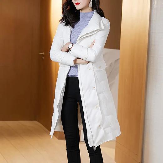 WLZD2024307新款时尚气质收腰拼接中长款白鸭绒羽绒服Y 商品图1