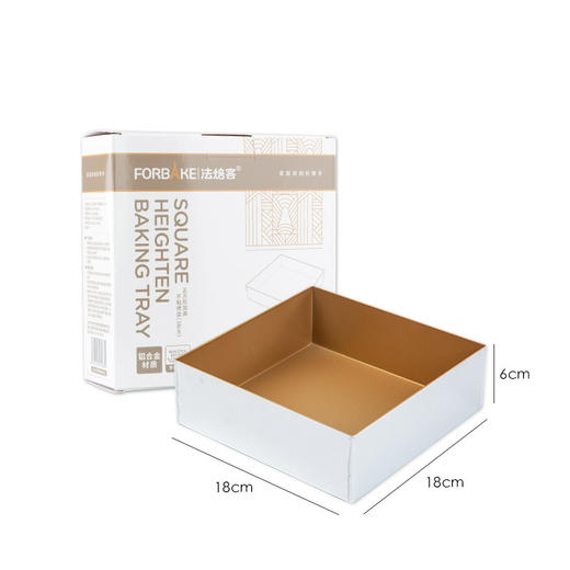 【18×18×6cm】FB10121 法焙客18cm正方形加高不粘烤盘 金色不沾烤盘 古早蛋糕面包模具 商品图2