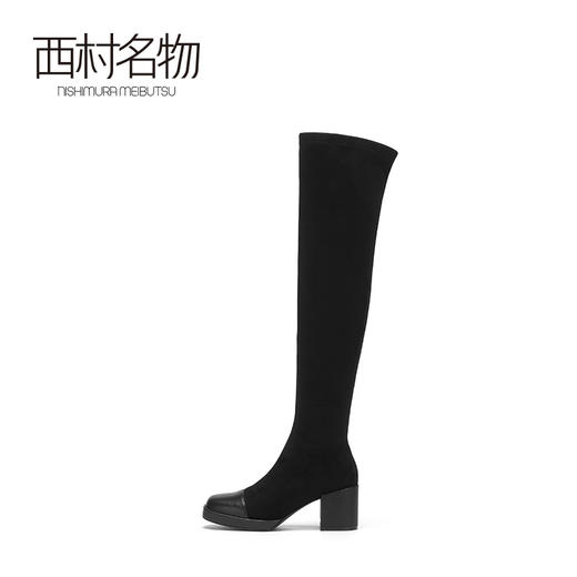 西村名物2020冬季新款过膝靴女纯色港风复古方跟高跟长筒靴X20DI40331 商品图1