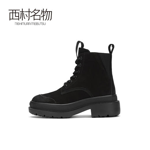西村名物冬季新款女靴牛皮革系带平底圆头时尚马丁靴41701 商品图1
