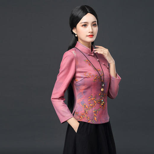 DNS-2049修身气质鹿皮绒加厚长袖中国风旗袍上衣 商品图1