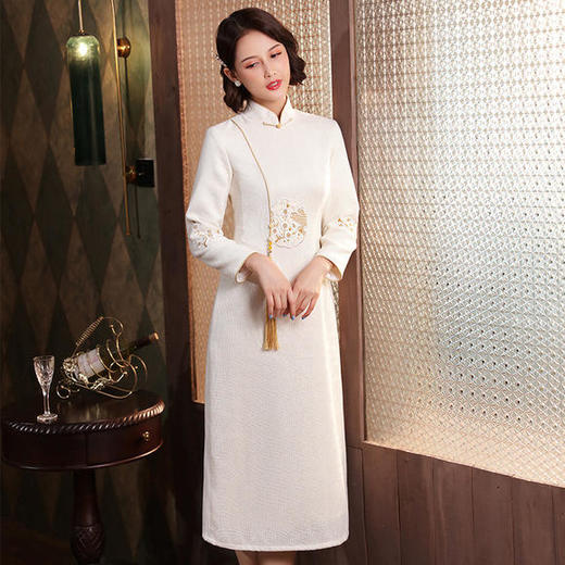 XGT-Q2411秋冬新款改良毛呢中长款旗袍裙 商品图1