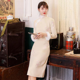 AQX-35秋冬新款时尚改良加厚绣花长袖旗袍