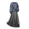 LSSZ-LS0101802新款潮流时尚加厚条纹针织衫网纱亮丝半身裙两件套TZF 商品缩略图4