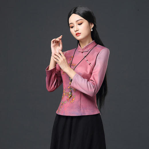 DNS-2049修身气质鹿皮绒加厚长袖中国风旗袍上衣 商品图0