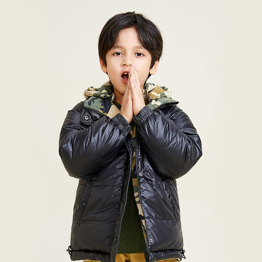 METTE童装90白鹅绒羽绒服2020冬新品男宝迷彩双面穿连帽保暖外套 商品图2