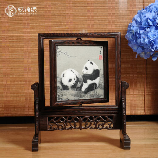 双面蜀锦座屏红木框-梅花双熊（已售罄，可接受预定） 商品图1