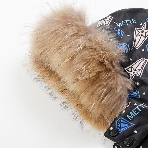 METTE童装90白鹅绒中长款羽绒服时尚印花连帽大毛领加厚保暖外套 商品图4