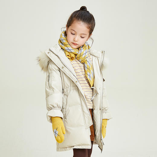 METTE童装中长款90白鹅绒羽绒服2020秋冬新品连帽大毛领加厚外套 商品图3