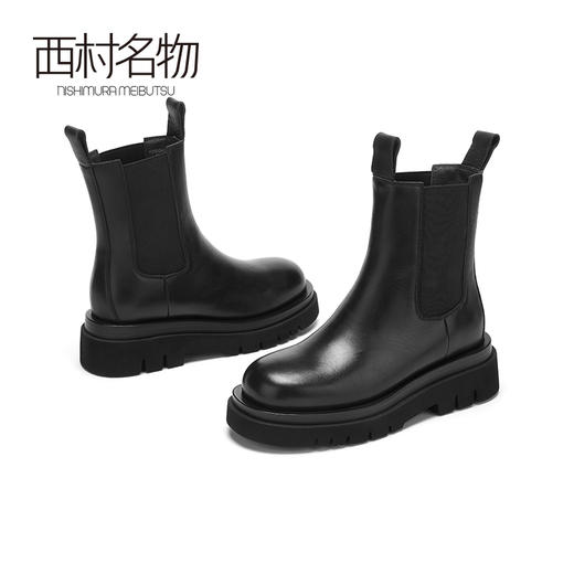 西村名物2020冬季新品烟囱靴牛皮革简约时尚牛皮低跟短靴X20DS40201 商品图2