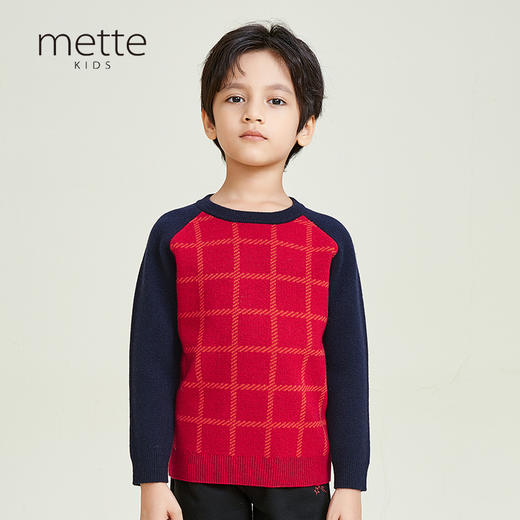 METTE羊绒世家童装100%山羊绒衫2020冬时尚拼接撞色内搭保暖毛衣 商品图0