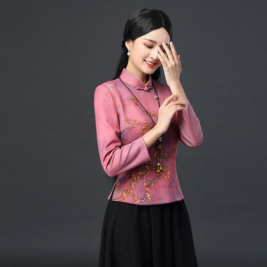 DNS-2049修身气质鹿皮绒加厚长袖中国风旗袍上衣 商品图2