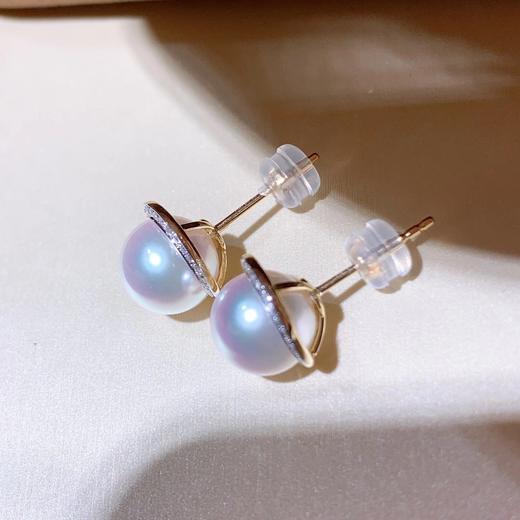 akoya耳钉特惠18k金镶嵌钻石885mm正圆无瑕极光akoya经典款式质感小