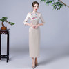 JQ-XZ20-109手推绣七分袖长旗袍立领中式亚沙旗袍 商品缩略图2