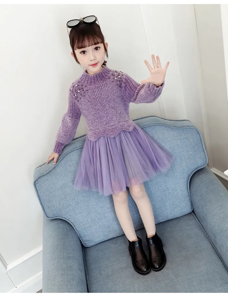 pdd-女童连衣裙秋装新款童装儿童秋冬毛衣裙洋气公主裙小女孩套装裙