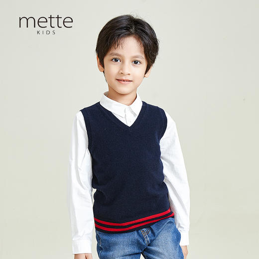METTE羊绒世家童装100%山羊绒背心秋冬新品男宝V领内搭薄款马甲 商品图0