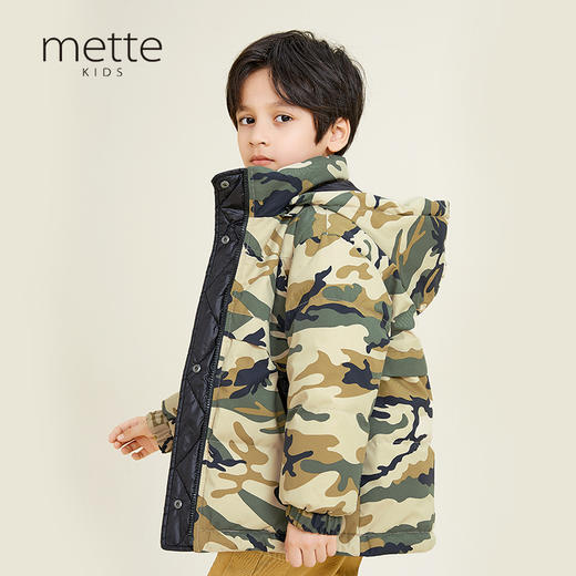 METTE童装90白鹅绒羽绒服2020冬新品男宝迷彩双面穿连帽保暖外套 商品图0