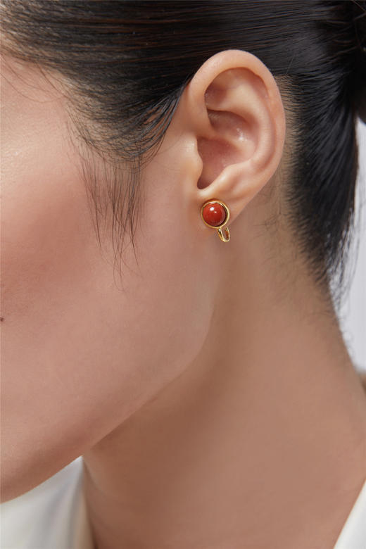 Pearl moments 珠玉系列  小团圆 南红圆形珍珠耳夹 商品图1