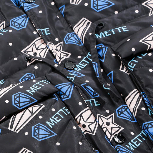 METTE童装90白鹅绒中长款羽绒服时尚印花连帽大毛领加厚保暖外套 商品图6