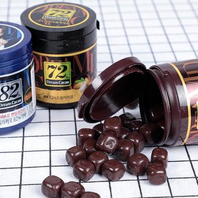 韩国进口 乐天梦苦黑巧克力豆72%/82% 脆米罐装纯可可脂休闲零食86g XD 商品图0