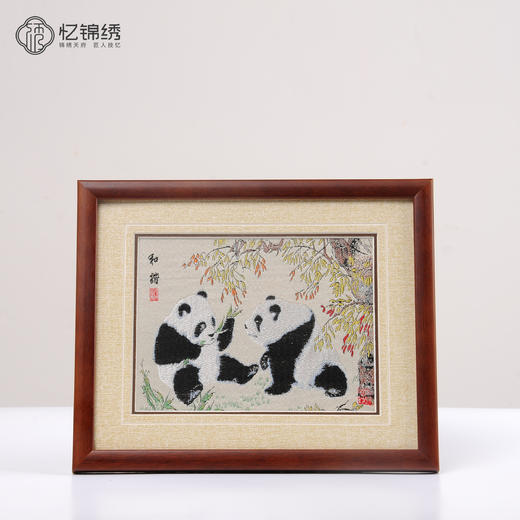 蜀锦小座屏画框-和谐双熊 商品图1