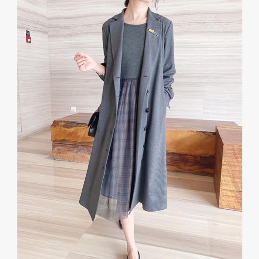 舞舞舞 灰蓝色调罗纹拼接网纱连衣裙 商品图2