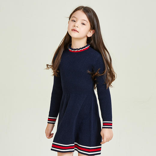 METTE羊绒世家童装100%山羊绒连衣裙2020秋冬中长款修身针织裙子 商品图2