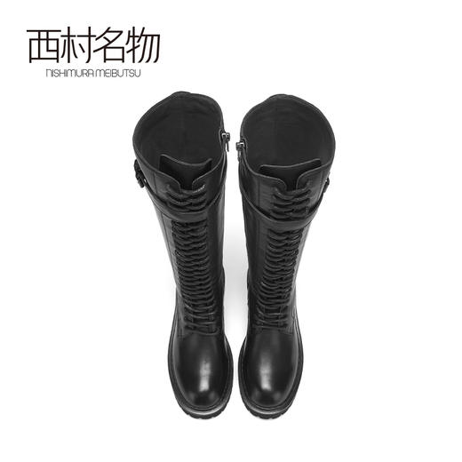 西村名物2020冬季新款长筒靴牛皮革中跟休闲朋克风机车长靴X20DQ40181 商品图3