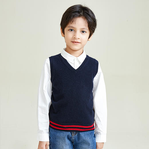 METTE羊绒世家童装100%山羊绒背心秋冬新品男宝V领内搭薄款马甲 商品图2