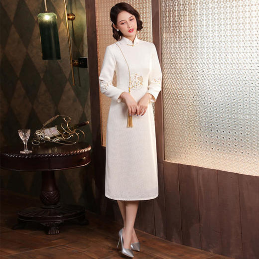 XGT-Q2411秋冬新款改良毛呢中长款旗袍裙 商品图3