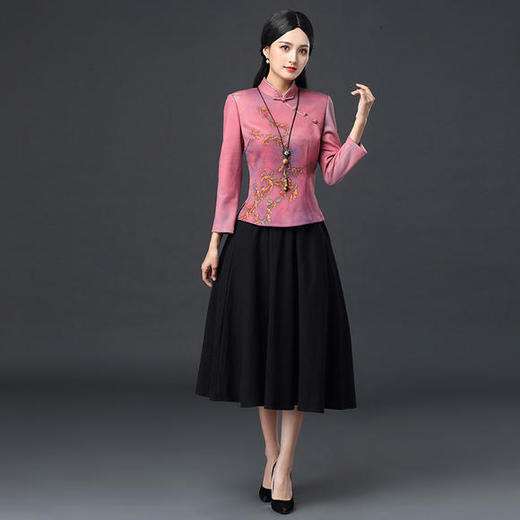 DNS-2049修身气质鹿皮绒加厚长袖中国风旗袍上衣 商品图3