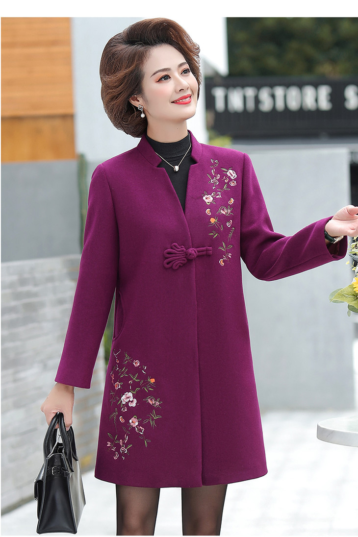 ys365冬中长款中年阔太太毛呢大码洋气高贵中老年风衣