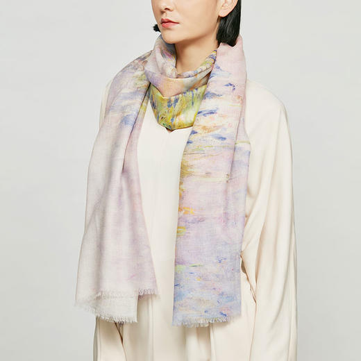 醍醐X莫奈 紫藤花 藏地牦牛绒围巾印象派油画轻奢薄款秋天保暖 商品图1