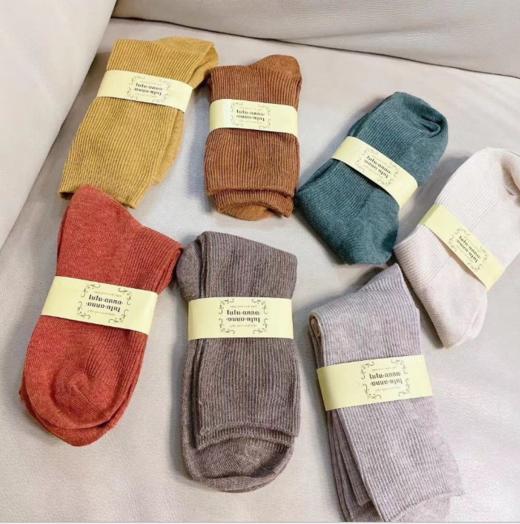 日本tutu羊毛袜图腾袜居家袜纯棉地板袜纯色条纹简单百搭一组五双十双袜子七夕情人节 商品图6