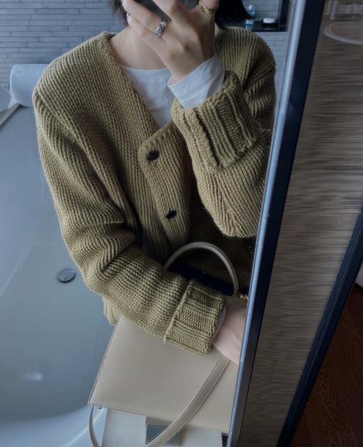 HIDEMI 美利奴羊毛斜门襟设计感开衫 商品图6